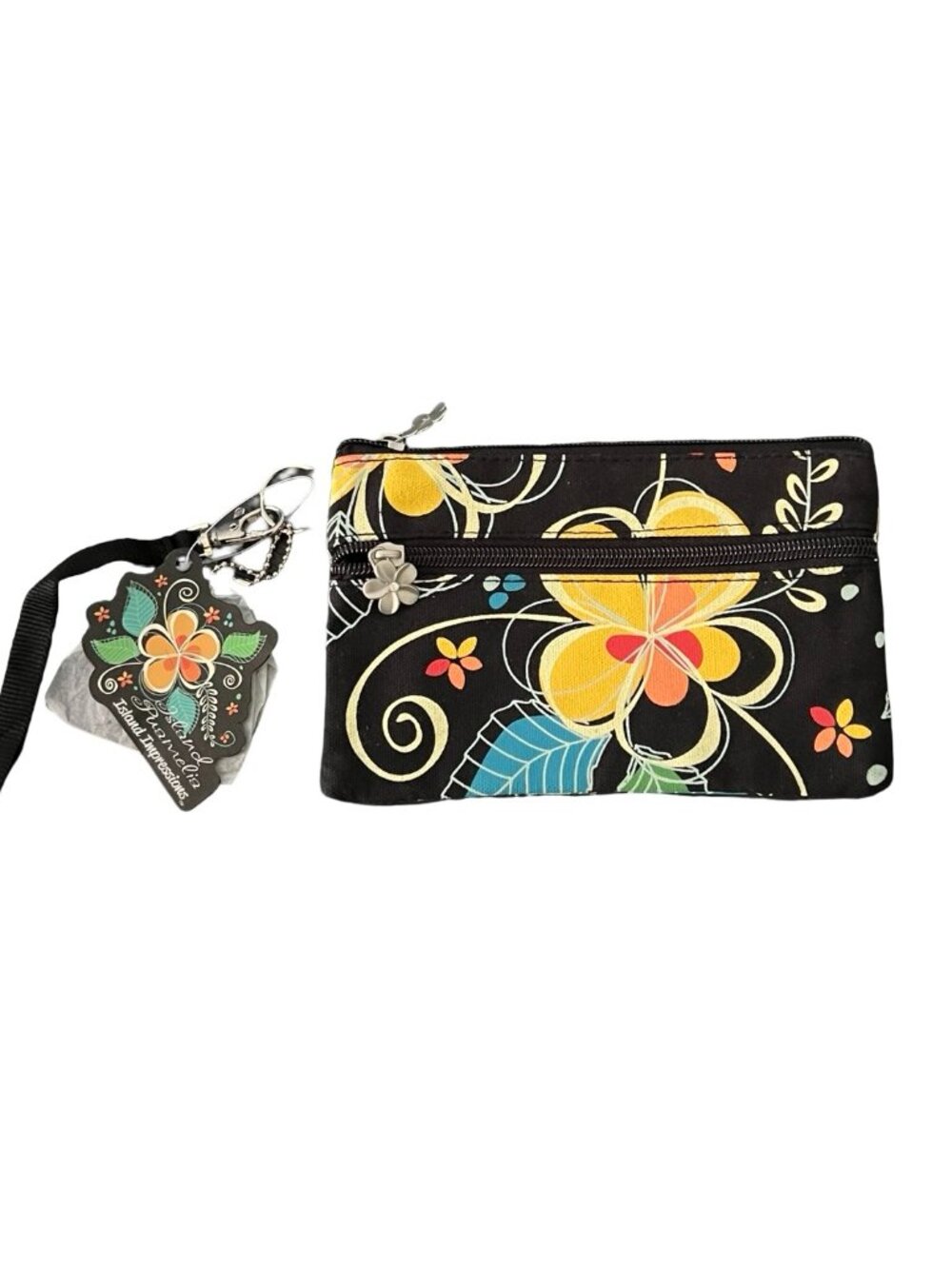 Island Impressions Hawaii Floral Wristlet Pouch Keychain Set NWT